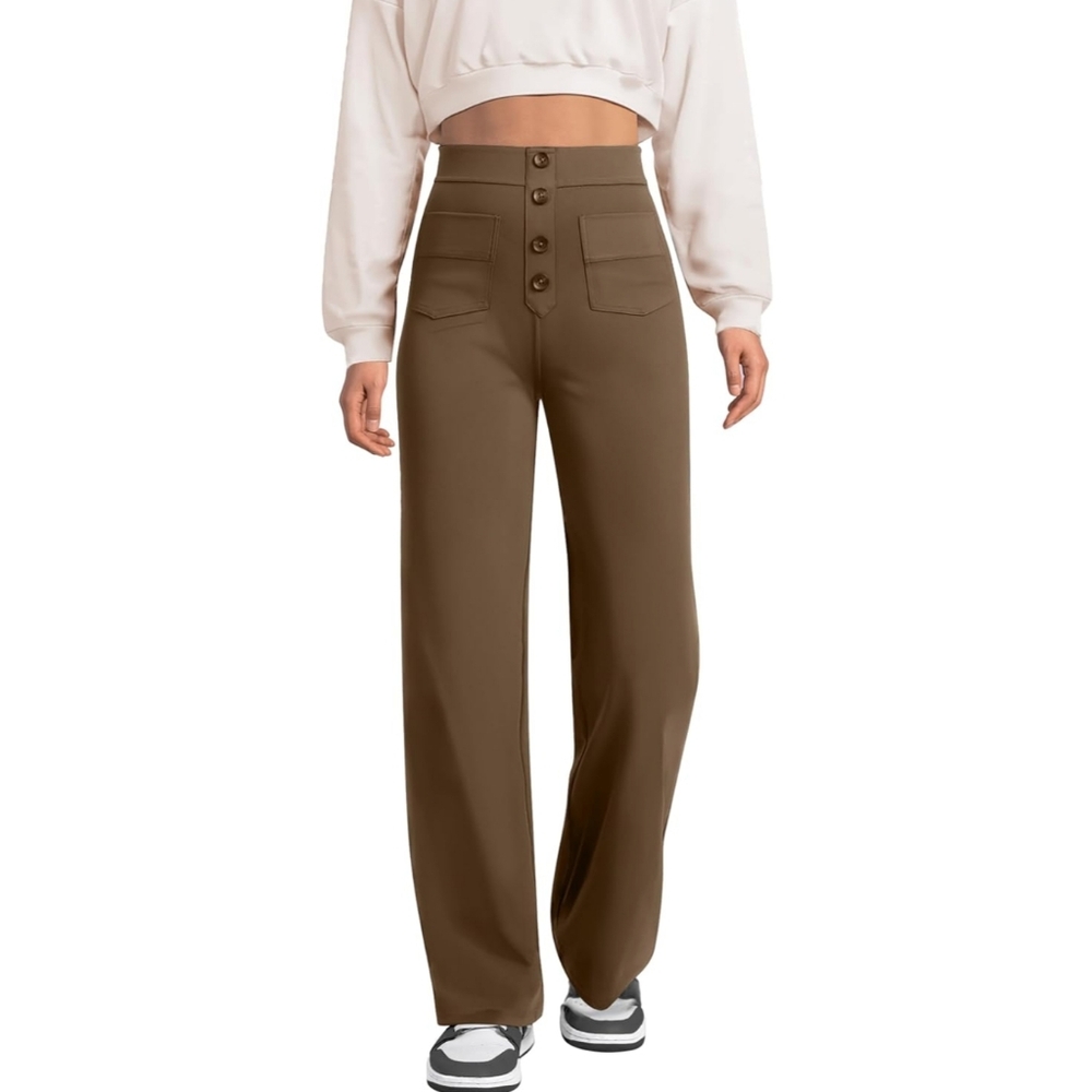 Keriffe Women's Straight Leg Pants High Waisted Button Multiple Pockets Size XS